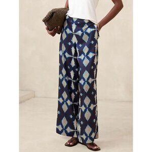 BANANA REPUBLIC FACTORY Women's Relaxed Pull-On Pant Size M In Navy Blue Ikat